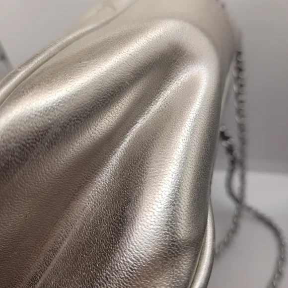 Balmain Silver Quilted Shoulder Bag with Chain Straps